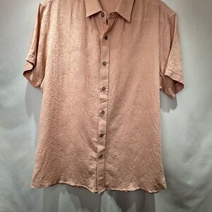 Casual Pink Button Down Shirt with Elbow Length Sleeves